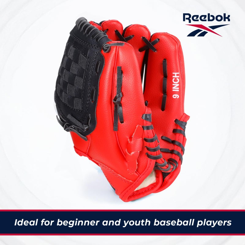 Reebok - Youth Baseball Glove Set, 9-Inch Kids Sports Glove with Foam Ball, Training Mitt for Beginners, Practice & Backyard Play (Red) - Image 3